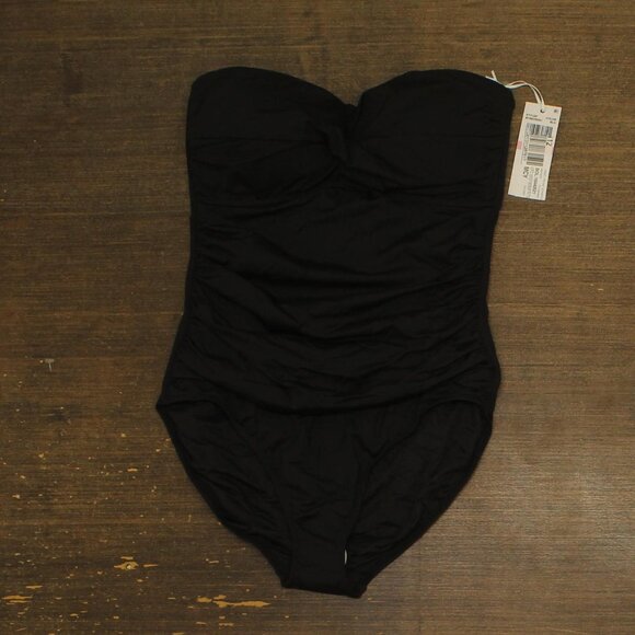 NEW Anne Cole Womens Twist Front Shirred One Piece Swimsuit MYMO00501 Black 10 - Picture 1 of 9